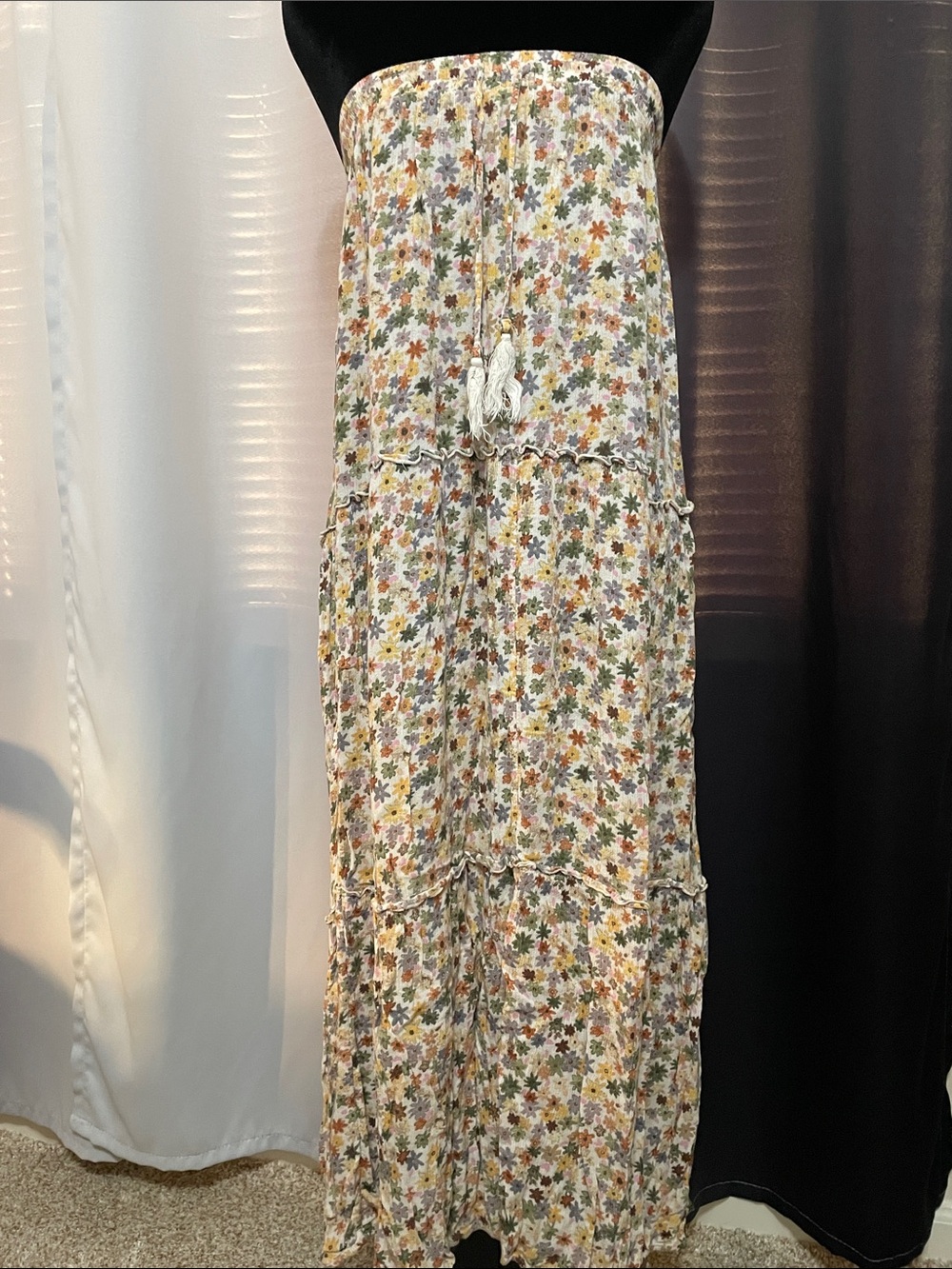 Mossimo Supply Co. Strapless Floral Maxi Dress in White with Multicolor Print